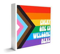 KOPUTE LGBT Decor Wooden Box Sign, Rainbow Progress Pride Lesbian Gay Queer Room Decor, LGBTQ Home Office Desk Decoration, Every One Is Welcome Here, LGBT Pride Month Gifts 5 x 5 Inches