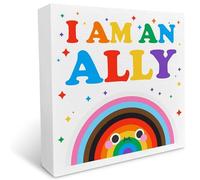 KOPUTE LGBT Wooden Box Sign, LGBTQ Home Office Desk Decor, Rainbow Lesbian Gay Queer Room Decoration, LGBT Pride Month Wo Teens Gifts, I Am An Ally 7 x 7 Inches