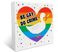 KOPUTE LGBT Wooden Box Sign, LGBTQ Home Office Desk Decor, Rainbow Lesbian Gay Queer Room Decoration, LGBT Pride Month Wo Teens Gifts, Be Gay Funny Goose 5 x 5 Inches