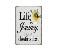 KOPUTE Life Quote Sunflower Wall Art Rustic Life Is A Journey Not A Destination Poster Funny Metal Sign Poster Wall Art for Kitchen Garden Bathroom Farm Home Coffee Decor Tin Sign,12x16 inches