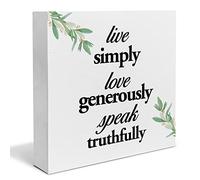 KOPUTE Life Quote Wood Box Sign Desk Decor Live Simply Love Generously Speak Truthfully Rustic Wood Block Sign Decor for Home Office Shelf 7 x 7 Inches
