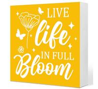 KOPUTE Live Life in Full Bloom Decor,Motivational Spring Decor,Inspirational Quotes Desk Decor,Spring Wood Sign Desk Decor,Farmhouse Spring Table Decor 7 x 7 Inches