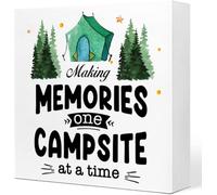 KOPUTE Making Memories One Campsite at a Time Camping Wood Plaque Sign Desk Decor,Farmhouse Camping Quote Wood Block Sign Desk for Home Camper RV Decor 7 x 7 Inches