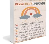 KOPUTE Mental Health superpowers Sign, School Counselor Print, Counseling Aid Sign, Educational Materials,Funny Bathroom Sign Bathroom Decor Desk Decor Wooden Box Sign 5 x 5 Inches