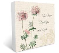 KOPUTE Mimosa Flowers Live Simply Laugh Often Love Deeply Rustic Wood Box Sign Desk Decor Inspirational Wooden Block Sign for Home Office Desk Shelf Decoration 5 x 5 Inches