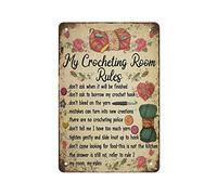 KOPUTE My Crocheting Room Rules tin sign, Knitting And Crocheting Lover Gift,Retro Signs Home Decoration Gifts for Mom, Dad And Friends Metal Tin Sign 30X40cm