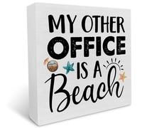 KOPUTE My Other Office is a Beach Wood Box Sign Decor Desk Sign Beach Wooden Box Block Sign Summer Signs Farmhouse Home Shelf Wall Decoration 5 x 5 Inches
