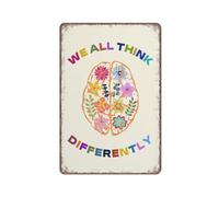 KOPUTE Neurodiversity Digital Poster,We All Think Differently Print,Brain Art,Neurodiversity,Office Decor for Therapists,Retro Metal Poster Wall Art Kitchen Garden Farm Home Decoration, 14X20cm