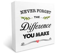 KOPUTE Never Forget The Difference You Make Wooden Box Sign Desk Decor,Inspirational Positive Wood Block Sign Desk for Home Room Office Decor,Coworker Gifts 7 x 7 Inches