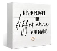KOPUTE Never Forget The Difference You Make Wooden Box Sign Desk Decor,Office Inspirational Gifts Man Colleague,Retiret Goodbye Farewell Gift, 7 x 7 Inches