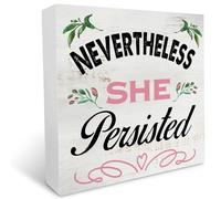 KOPUTE Nevertheless She Persisted Wood Box Sign Home Decor Rustic Motivational Wooden Box Sign Block Plaque for Wall Tabletop Desk Home Office Decoration 7 x 7 Inches