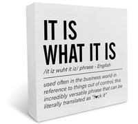 KOPUTE Office Desk Sign Decor Entrepreneur Square Wood Box Sign Desk Decoration It is What It is Definition Wood Block Sign for Shelf Home Office 5 x 5 Inches