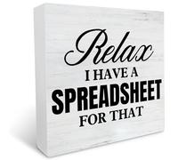KOPUTE Office Quote Relax I Have a Spreadsheet for That Wood Box Sign Decor Office Wooden Box Signs with Sayings Desk Decoration Office Desk Shelf Decor Sign 7 x 7 Inches