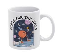 KOPUTE Peach Mug, Peach For The Stars,Retro Quote Print,Groovy print,70s Mug,Retro illustration,White Mug,Funny Coffee Mug,The Best Gift for Colleagues,Parents,And Grandparents,110z Men And Women
