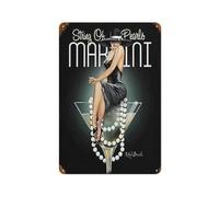 KOPUTE Pin Up Girl String of Pearls Martini Tin Sign for Home Bar Kitchen Coffee Man Cave Garage Wall Decor Art Tin Sign 8x12 Inch
