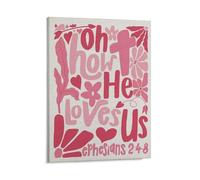 KOPUTE Pink Boho Floral Christian Wall Art Poster, Oh How He Loves Us Scripture Religious Canvas Dining Room Decor, Bedroom Art, Wall Decor Living Room, Wall Art, Frameless 8x10inch