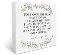 KOPUTE Plans to Prosper You and Not to Harm You, Plans to Give You Hope and a Future Rustic Wood Box Sign Desk Decor Inspirational Wooden Block Sign for Home Office 7 x 7 Inches