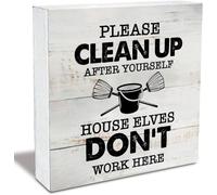KOPUTE Please Clean up After Yourself Wood Box Sign Rustic Wooden Box Sign Farmhouse Home Office Desk Shelf Decor 7 x 7 Inches