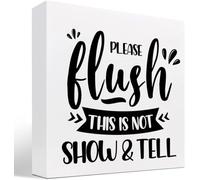 KOPUTE Please Flush This Is Not Show And Tell Wood Box Sign Decor Desk Sign,Funny Bathroom Rules Wooden Box Block Sign For Home Office Restroom Toilet Shelf Table Decor 7 x 7 Inches