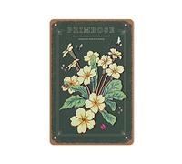 KOPUTE Primrose Wall Art Print, February Birth Flower Illustration Print,Vintage Style Wall Sign Wall Decor Gift for Mom, Dad, Friends Tin Sign 14 x 20cm