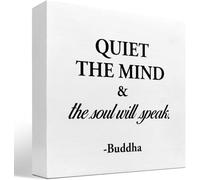 KOPUTE Quiet The Mind And The Soul Will Speak Sign,Inspirational Wood Block Box Plaque Sign Desk Decor For Home Yoga Room Meditation Space Shelf Table 7 x 7 Inches