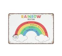 KOPUTE Rainbow Breathing poster, mindfulness breathing, calm down corner, Mental Health poster, School Counselor Decor,Retro Metal Poster Wall Art Kitchen Garden Farm Home Decoration, 14X20cm