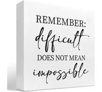 KOPUTE Remember Difficult Does not Mean Impossible Wood Block Sign Desk Decor,Rustic Inspirational Wooden Box Plaque Sign Desk Decor for Home Office Shelf Table Decor 7 x 7 Inches