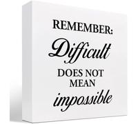 KOPUTE Remember Difficult Does Not Mean Impossible Wood Box Sign Decor Desk Sign,Motivational Wooden Box Block Sign For Home Office Shelf Table Decor 5 x 5 Inches