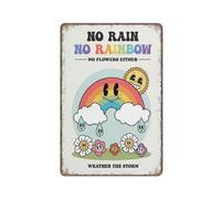 KOPUTE Retro Rainbow Poster, Cute Wall Art Print, No Rain Rainbow Room Decor, Hippie Aesthetic 60s 70s Posters Kids,Retro Metal Poster Wall Art Kitchen Garden Farm Home Decoration,tin sign 20X30cm
