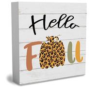 KOPUTE Rustic Autumn Hello Fall Wood Box Sign, Farmhouse Fall Pumpkin Artwork Decor, Autumn Thanksgiving Harvest Wooden Square Sign Desk Block Signs Home Shelf Office Decoration 5 x 5 Inches