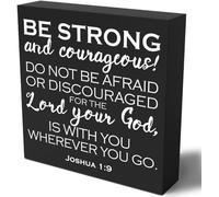 KOPUTE Rustic Bible Verse Wooden Box Sign Plaque Be Strong And Courageous Do Not Be Afraid Wood Box Sign Rustic Art Home Office Shelf Desk Decor 7 x 7 Inches