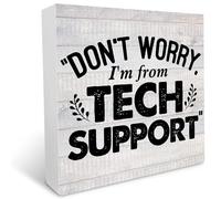 KOPUTE Rustic Don't Worry I'm from Tech Support Wood Box Sign Desk Decor Desk Sign Decor, Gift for Programmer Coworker 7 x 7 Inches