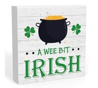 KOPUTE Rustic Farmhouse St Patricks Day Country Home Office Desk Decor Irish Good Luck Gift Cute A Wee Bit Irish Sign Cubicle Shelf Tabletop Decor 7 x 7 Inches