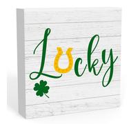 KOPUTE Rustic Farmhouse St Patricks Day Country Home Office Desk Decor Irish Good Luck Gifts Ideas Cute Lucky Sign Cubicle Shelf Tabletop Decor 7 x 7 Inches