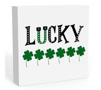 KOPUTE Rustic Farmhouse St Patricks Day Country Home Office Desk Decor Irish Good Luck Gifts Lucky Sign Cubicle Shelf Tabletop Decor 5 x 5 Inches