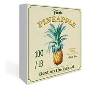 KOPUTE Rustic Fresh Pineapple Wood Box Sign, Farmhouse Summer Artwork Decor, Pineapple Wood Square Sign Desk Block Signs Home Kitchen Shelf Decoration 5 x 5 Inches