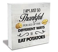 KOPUTE Rustic I am Just so Thankful for All of the Different Ways to Eat Potatoes Wood Box Sign Funny Kitchen Wooden Box Sign Farmhouse Home Kitchen Desk Shelf Decor 7 x 7 Inches