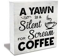 KOPUTE Rustic Kitchen Coffee Wood Box Sign A Yawn Is A Silent Scream For Coffee Wooden Box Sign Home Office Desk Shelf Decor 7 x 7 Inches