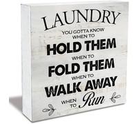 KOPUTE Rustic Laundry Room Wood Box Sign Laundry You Gotta Know When To Hold Them Wooden Box Sign Home Laundry Room Desk Shelf Decor 5 x 5 Inches