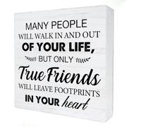 KOPUTE Rustic Only True Will Leave Footprints In Your Heart Wood Box Sign Decor hip Wooden Box Signs With Sayings Desk Decoration Home Living Room Desk Shelf Decor Sign 7 x 7 Inches