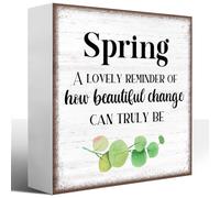 KOPUTE Rustic Spring Wood Block Signs,A Lovely Reminder of How Beautiful Change can Truly be Retroxx Wooden Box Sign for Home Shelf Bedroom Tabletop Desk Decor,Farmhouse Sign Decor 5 x 5 Inches