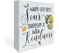 KOPUTE Rustic when Life Gets Sour Sweeten Lemons Wood Box Sign, Farmhouse Lemon Artwork Decor, Lemon Tree Wood Square Sign Desk Block Signs Summer Home Kitchen Shelf Decoration 5 x 5 Inches