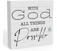 KOPUTE Rustic With God All Things Are Possible Sign, Christian Religious Gifts Home Office Desk Decor For Wo, Shelf Cubicle Table Decor Bible Verse Jesus Gifts 5 x 5 Inches