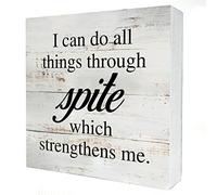 KOPUTE Sarcastic Kitchen I Can Do All Things Through Spite Wooden Box Sign Desk Decor Rustic Funny Wood Block Plaque Box Sign for Home Living Room Shelf Table Decoration 7 x 7 Inches