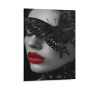 KOPUTE Sexy Woman Home Office Modern Canvas Decor - Motivational Wall Art Print - Black Butterfly Red Lips Poster Dining Room Decor, Bedroom Art, Wall Decor Living Room,Frameless 12x16inch