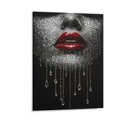 KOPUTE Sexy Woman Home Office Modern Canvas Decor - Motivational Wall Art Print - Crystal Water Drop Red Lips Poster Dining Room Decor, Bedroom Art, Wall Decor Living Room,Frameless 8x10inch