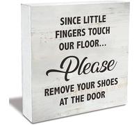 KOPUTE Since Little Fingers Touch Our Floor Remove Shoes Wood Box Sign Rusitc Take Your Shoes Off Wooden Box Sign Farmhouse Home Entryway Porch Desk Shelf Decor, 5 x 5 Inches