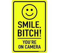 KOPUTE Smile Bitch You're On Camera Funny Tin Security Sign Warning Danger No Soliciting Home Store Decor.Home Bar Kitchen Coffee Man Cave Garage Wall Decor Art Tin Sign 5.5x8 Inch