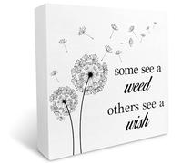 KOPUTE Some See A Weed Others See A Wish Dandelion Quote Wooden Box Sign Desk Decor,Inspirational Wood Block Sign Desk for Home Bedroom Living Room Girl Room Decor 7 x 7 Inches