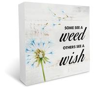 KOPUTE Some See a Weed Others See a Wish Wood Box Sign Home Decor Rustic Spring Quote Wooden Box Sign Block Plaque for Wall Tabletop Desk Home Decoration 7 x 7 Inches